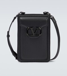 Кожаный клатч с Vлоготипом Valentino Garavani, черный