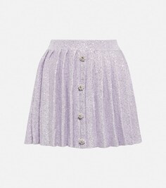 Плиссированная мини-юбка с пайетками SELF-PORTRAIT, фиолетовый