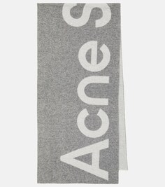 Шарф из смесовой шерсти с логотипом Acne Studios, серый