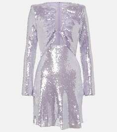 Мини-платье с пайетками и вырезом SELF-PORTRAIT, фиолетовый