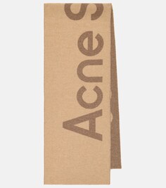 Шарф из смесовой шерсти с логотипом Acne Studios, коричневый