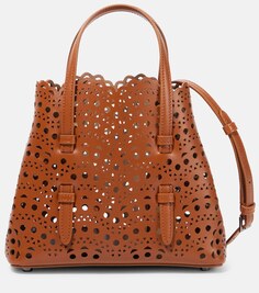 Кожаная сумка-тоут Mina 20 Mini Alaïa, коричневый