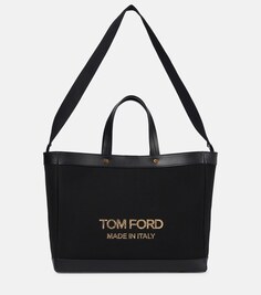 Сумка-тоут T Screw среднего размера из холщовой ткани Tom Ford, черный