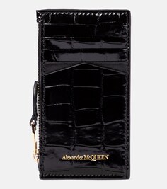 Кошелек на молнии с тиснением под крокодила Alexander McQueen, черный