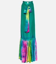 Шелковое платье макси с принтом тай-дай ANNA KOSTUROVA, разноцветный