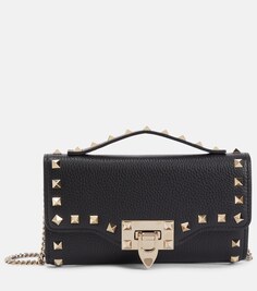 Мини-кошелек Rockstud из кожи на цепочке Valentino Garavani, черный