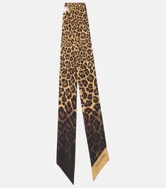 Шелковый шарф с леопардовым принтом Valentino, разноцветный