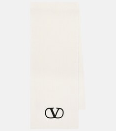 Шарф VLogo в рубчик из натуральной шерсти Valentino, нейтральный