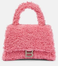 Маленькая сумка-тоут Hourglass из овечьей шерсти Balenciaga, розовый