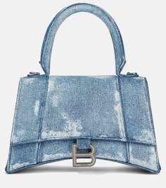 Маленькая сумка-тоут Hourglass из кожи Balenciaga, синий