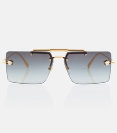 Украшенные солнцезащитные очки прямоугольной формы Versace, золотой