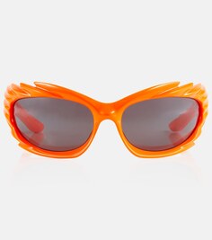 Солнцезащитные очки в прямоугольной оправе с шипами Balenciaga, оранжевый