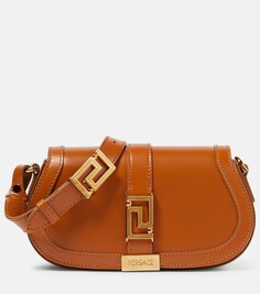 Кожаная сумка через плечо Greca Goddess Mini Versace, коричневый