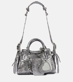 Кожаная сумка-тоут Neo Cagole XS Balenciaga, серебряный