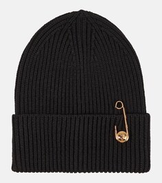 Шапка шапка Safety Pin из шерсти в рубчик Versace, черный