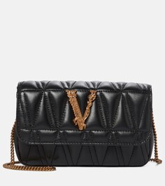 Маленькая кожаная сумка через плечо Virtus Versace, черный