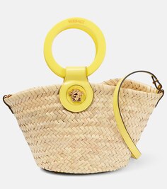 Соломенная сумка-тоут Medusa с кожаной отделкой Versace, желтый