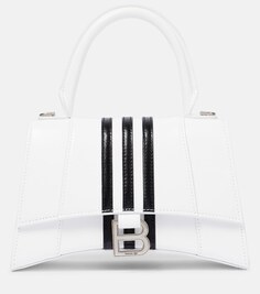 Маленькая кожаная сумка-тоут из коллаборации с Adidas Hourglass Balenciaga, белый