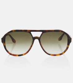 Солнцезащитные очки черепаховой расцветки с плоскими бровями Victoria Beckham, коричневый