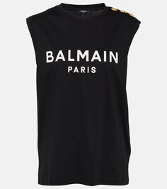 Майка из хлопкового джерси с логотипом BALMAIN, черный