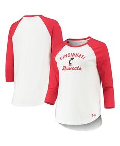 Женская бело-красная футболка Cincinnati Bearcats Baseball реглан с рукавом 3/4 Under Armour