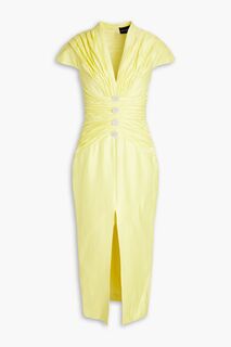 Плиссированное платье миди из смесового льна с пуговицами RASARIO, желтый