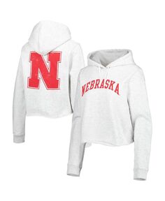Женский укороченный пуловер с капюшоном Ash Nebraska Huskers 2-Hit 1636 League Collegiate Wear
