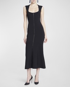Трикотажное платье миди без рукавов с круглым вырезом и молнией спереди Giorgio Armani