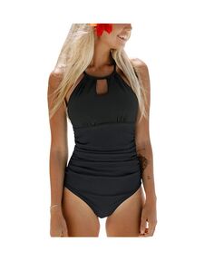 Женский цельный купальник с высоким вырезом и вырезом на животе, купальный костюм CUPSHE, черный