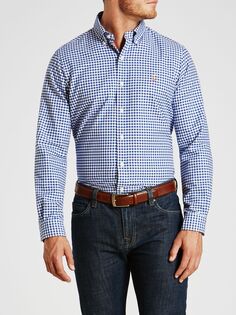 Оксфордская спортивная рубашка с длинным рукавом в клетку Polo Ralph Lauren, синий/белый