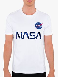 Футболка Alpha Industries X NASA со светоотражающим логотипом и круглым вырезом, 90-й цвет: белый/синий