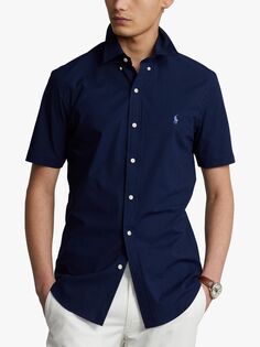 Рубашка узкого кроя с короткими рукавами из поплина Polo Ralph Lauren, темно-синяя