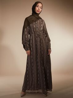 Платье макси Aab со змеиным принтом, коричневый/мульти