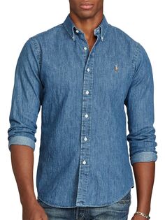 Джинсовая рубашка узкого кроя с длинными рукавами Polo Ralph Lauren, синяя