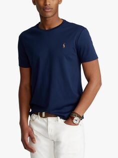Хлопковая футболка индивидуального кроя с круглым вырезом Polo Ralph Lauren Pima, темно-синяя