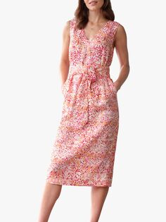 Льняное платье Pure Collection с абстрактным принтом, Розовый/Мульти