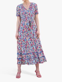 Платье миди с v-образным вырезом и цветочным принтом Pure Collection, Многоцветный