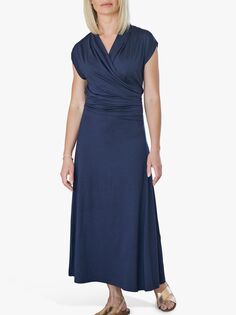 Трикотажное платье макси с запахом Pure Collection, темно-синий