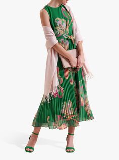 Плиссированное платье-миди Pure Collection, зеленый/разноцветный