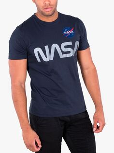 Футболка с круглым вырезом Alpha Industries X NASA со светоотражающим логотипом, темно-синяя