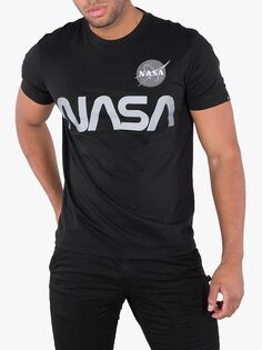 Футболка с круглым вырезом со светоотражающим логотипом Alpha Industries X NASA, черная
