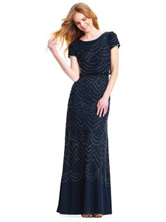 Adrianna Papell Blouson Вечернее платье макси из бисера, темно-синий