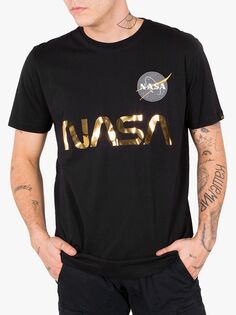 Футболка Alpha Industries X NASA со светоотражающим логотипом, черный/золотой