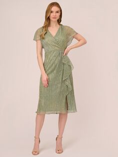 Платье Adrianna Papell с металлизированными жатыми рюшами, зелено-сланцевый