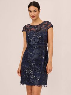 Мини-платье Adrianna Papell с пайетками, темно-синий