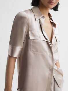 Шелковая блузка с короткими рукавами Reiss Aubrey, цвет шампанского