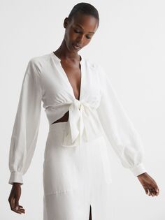 Блуза с завязками спереди Reiss Axelle, белая