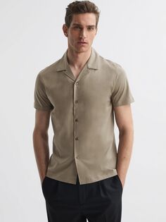 Рубашка с коротким рукавом Reiss Caspa с кубинским воротником, палевый