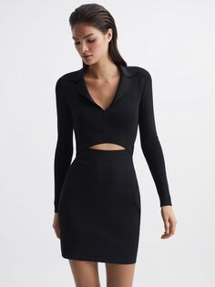 Мини-платье Reiss Freya с вырезом и воротником, черный