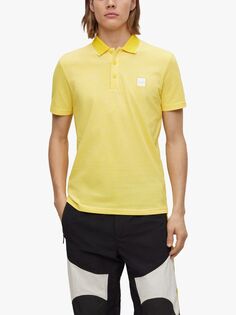 BOSS Оксфордская рубашка-поло из пике с короткими рукавами, желтая
